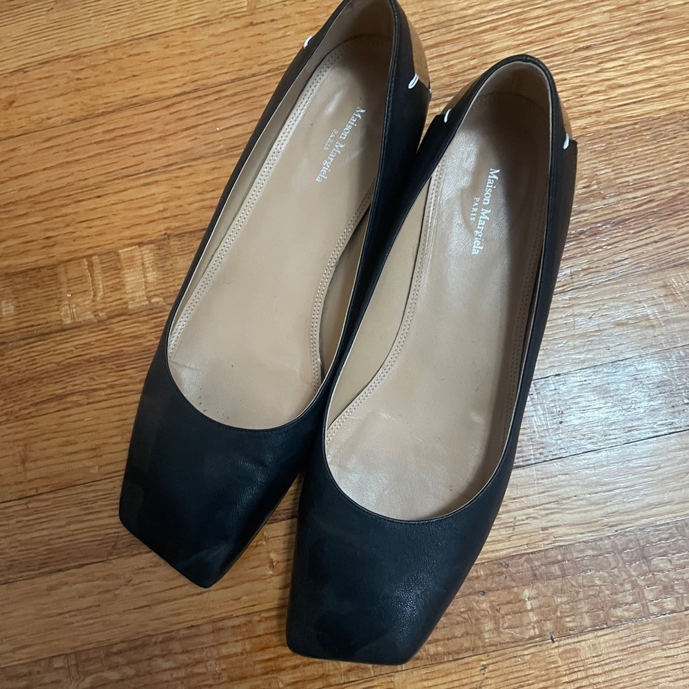 Maison Martin Margiela Black Leather Square-Toe Ballerina